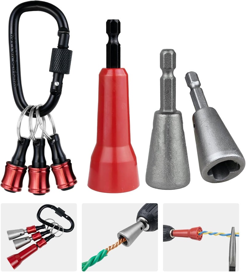 Noxtren 6PCS Wire Twister Tool for Drill with Bit Holder Keychain, Wire Nut Twister for Drill with 1/4" Hex Shank – Professional Electrician Tools for 9–22 AWG Wire Connector Twisting - Image 1